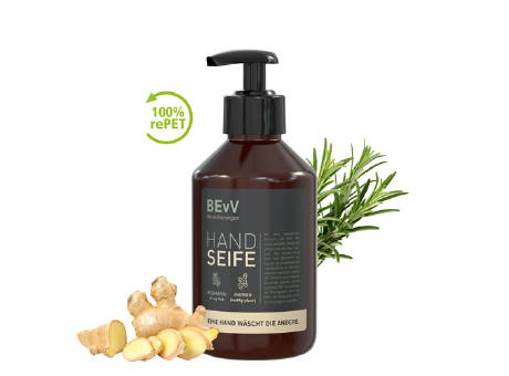 250 ml Spender - Flüssigseife Rosmarin-Ingwer - Body Label Werbeartikel