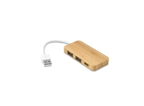 Product image MOSER. HUB mit 2 USB-A und 1 USB-C Anschluss aus Bambus Werbeartikel