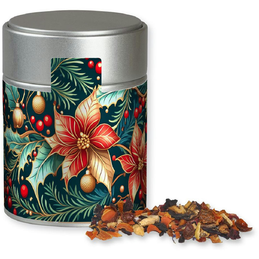 Product image Kaminfeuer Tee, ca. 60g, Metalldose Midi silber Werbeartikel