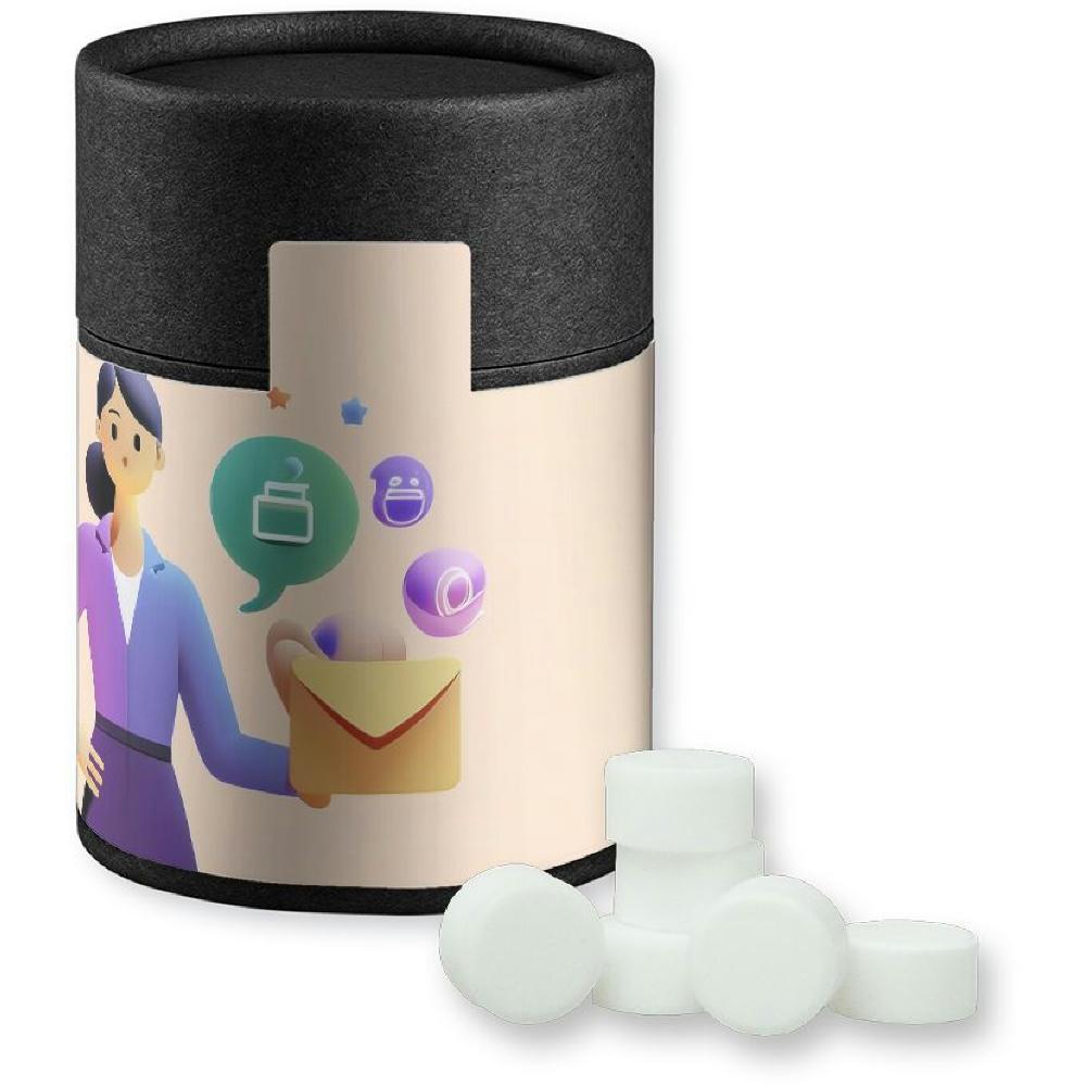 Product image Pfefferminz Drops zuckerfrei, ca. 80g, Kraftpapierdose Midi schwarz Werbeartikel