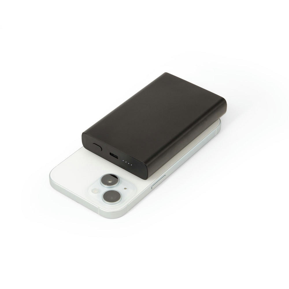 WRIGHT 10. Magnetische Powerbank mit Schnellladefunktion aus recyceltem Aluminium und recyceltem ABS, 10'000 mAh Werbeartikel