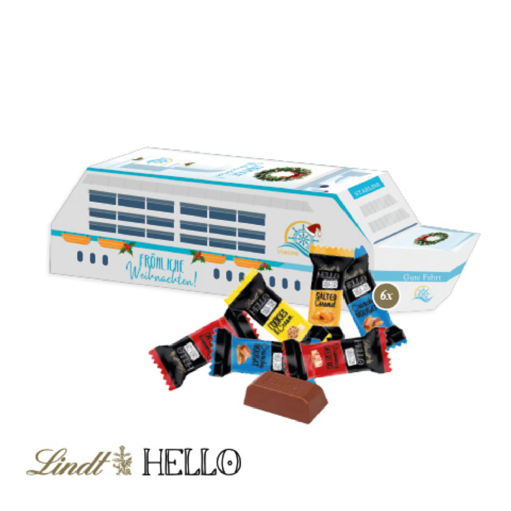 3D Präsent "Schiff" mit Lindt HELLO Werbeartikel