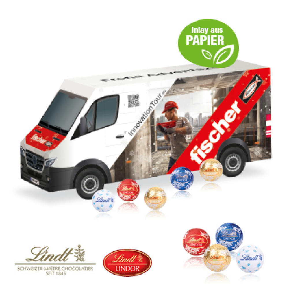 3D Adventskalender "Transporter" mit Lindt Minis mit Papier-Inlay Werbeartikel