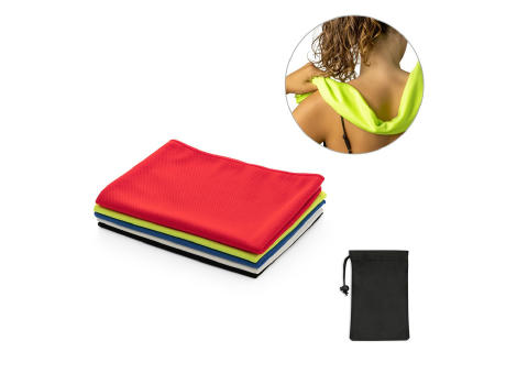 Product image BERNAL. Sporthandtuch aus recyceltem Polyester (100% rPET) dient zur Erfrischung mit Vliesstoffbeutel Werbeartikel