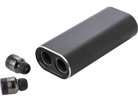 Powerbank mit zwei Wireless Kopfhörern Letitia bedrucken