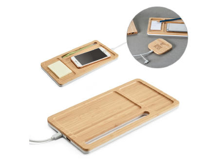 MOTT. Schreibtisch-Organizer mit 15W wireless Ladegerät aus Bambus und ABS Werbeartikel
