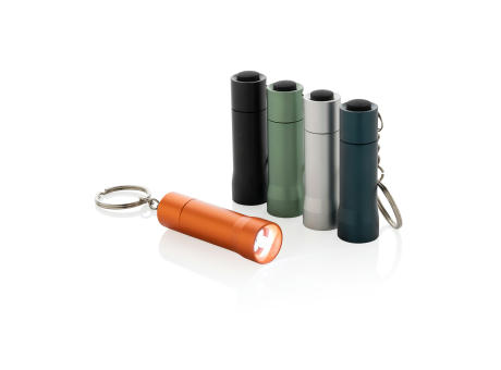 Flash Schlüsselanhänger-Taschenlampe aus RCS rec. Aluminium Werbeartikel