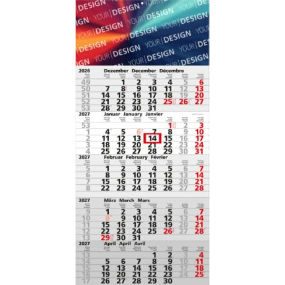 5-Monatskalender Einblatt Quintus 5 EXPRESS Monate gleich groß Werbeartikel