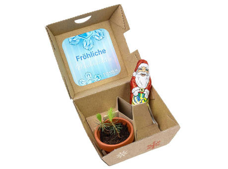Geschenk-Set Xmas - V1 - Tontöpfchen und Schoko-Nikolaus Werbeartikel