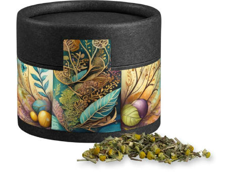 Kräutertee Kräuterfantasie, ca. 9g, Kraftpapierdose Mini schwarz Werbeartikel