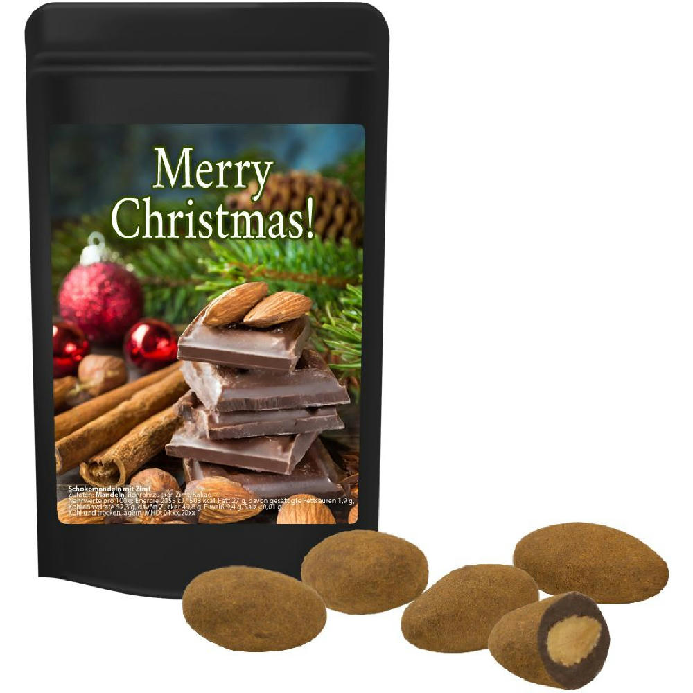 Product image Schokomandeln mit Zimt, ca. 30g, Standbeutel Mini schwarz Werbeartikel