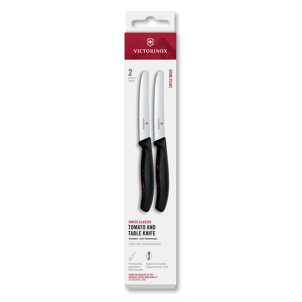 Swiss Classic, Tomaten & Tafelmesser,2tlg,11cm,Wellen,schwarz,Box Werbeartikel
