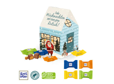 Adventskalender "Haus" mit Ritter SPORT Schokowürfel Werbeartikel