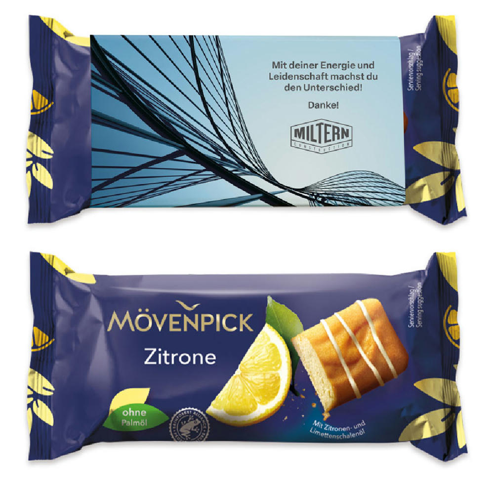 Mövenpick Mini-Cake im Werbeschuber  Werbeartikel