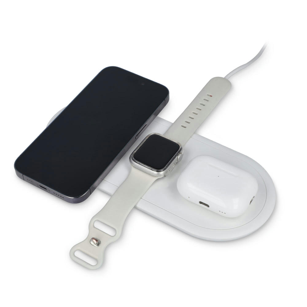 Product image 3-in-1 15 W Drahtloses Ladegerät für Handys, Apple Watch und AirPods. Werbeartikel