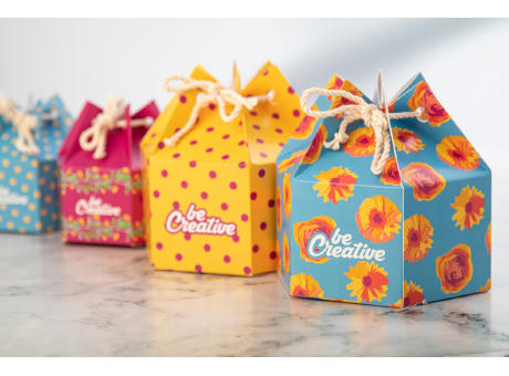 Sechseckige Geschenkbox CreaBox HexaCord S bedrucken