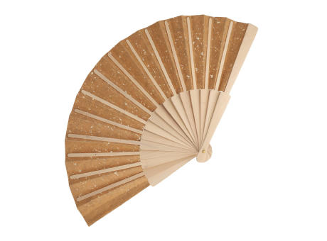 Fächer aus Holz mit Korkgewebe Werbeartikel