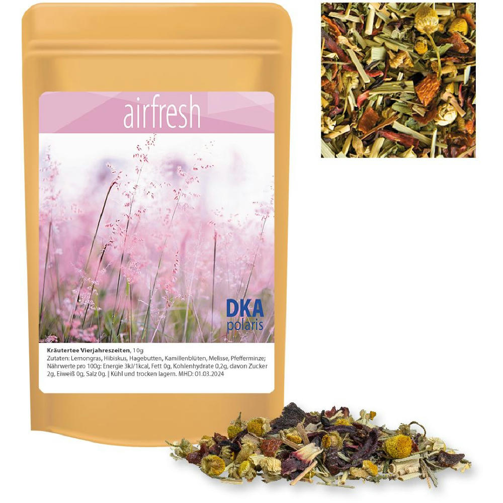 Product image Kräutertee Vierjahreszeiten, ca. 10g, Standbeutel Mini Werbeartikel