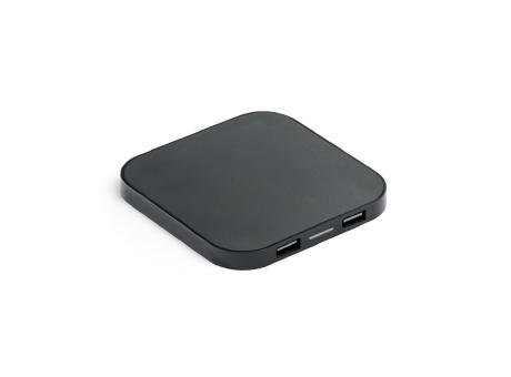 Product image CAROLINE. Superschnelles 15W wireless Ladegerät mit HUB 2 USB-A Anschlüssen aus Recyceltes ABS (100% rABS) bedrucken