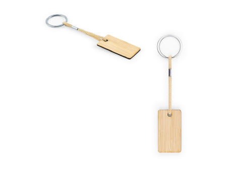 HOPPS. Rechteckiger Schlüsselanhänger aus Bambus mit PET-Schnur bedrucken