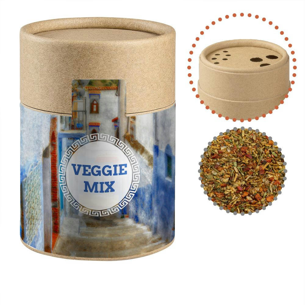 Gewürzmischung Mediterraner Veggie Mix, ca. 50g, Kraftpapierstreuer Midi Werbeartikel