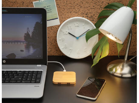 5W-Wireless-Charger aus Bambus mit USB Werbeartikel