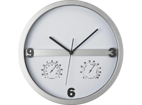 Product image Wanduhr mit Hygro - und Thermometer, halbes Display bedruckbar Werbeartikel