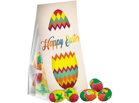 Product image Schoko Ostereier, ca. 25g, Express Blockbodenbeutel mit Werbereiter Werbeartikel