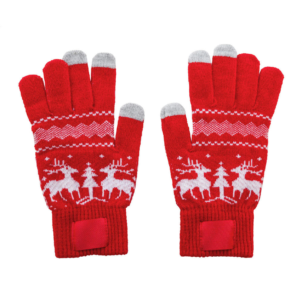 Product image Rote Strickhandschuhe Skandihand mit Rentier-Muster und Touch-Fingerspitzen – Weihnachtshandschuhe zum Bedrucken