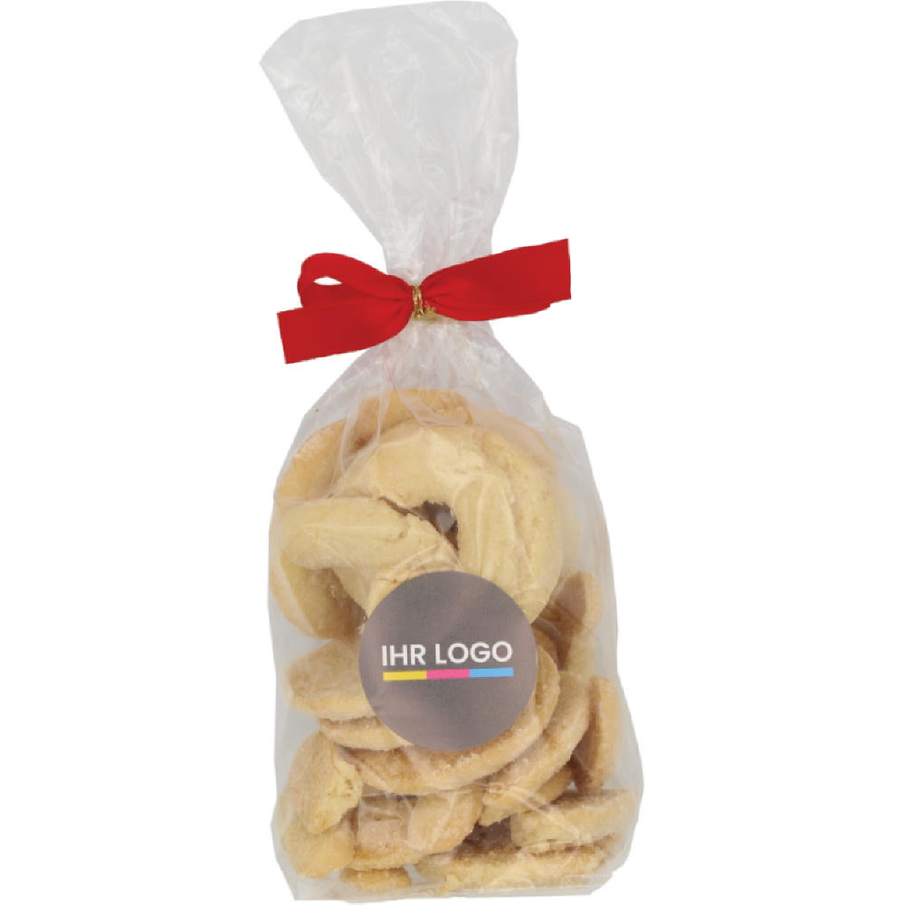 Vanillekipferl 150gr. Buttervanillekipfe mit bedruckten Aufkleber Werbeartikel