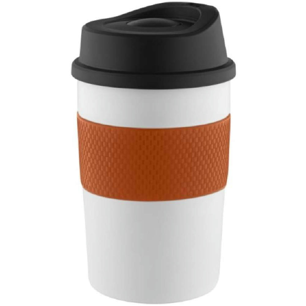 Product image Metmaxx® Thermobecher "CremaCoffeeHouse" weiß/Ring orange Werbeartikel
