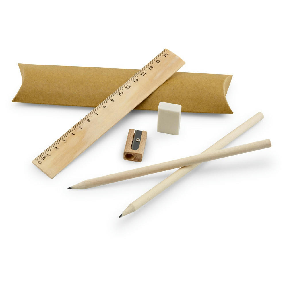 Product image RHOMBUS. Schulschreibset: Lineal, Bleistift, Radiergummi und Anspitzer Werbeartikel