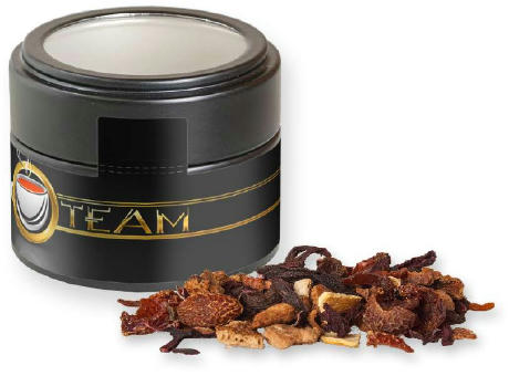 Product image Glühweingewürz fein, ca. 30g, Metalldose Mini mit Sichtfenster schwarz Werbeartikel