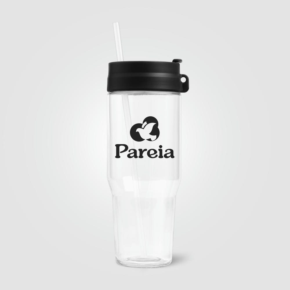 Polar Zweifarbiger Recycling-Glasbecher mit Trinkhalm - 1 L Werbeartikel