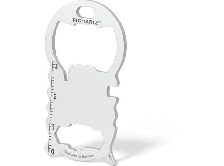 RICHARTZ KEY TOOL compact 13+: flaches Multitool in der Schrägansicht – Schlüsselanhänger-Multitool mit Ihrem Logo
