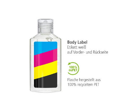 50 ml Flasche - Hände-Desinfektionsgel (DIN EN 1500) - Body Label Werbeartikel