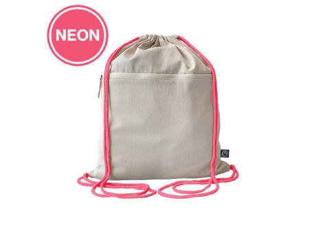 Fairtrade Baumwollrucksack Toni, Kordelfarbe neon pink bedrucken