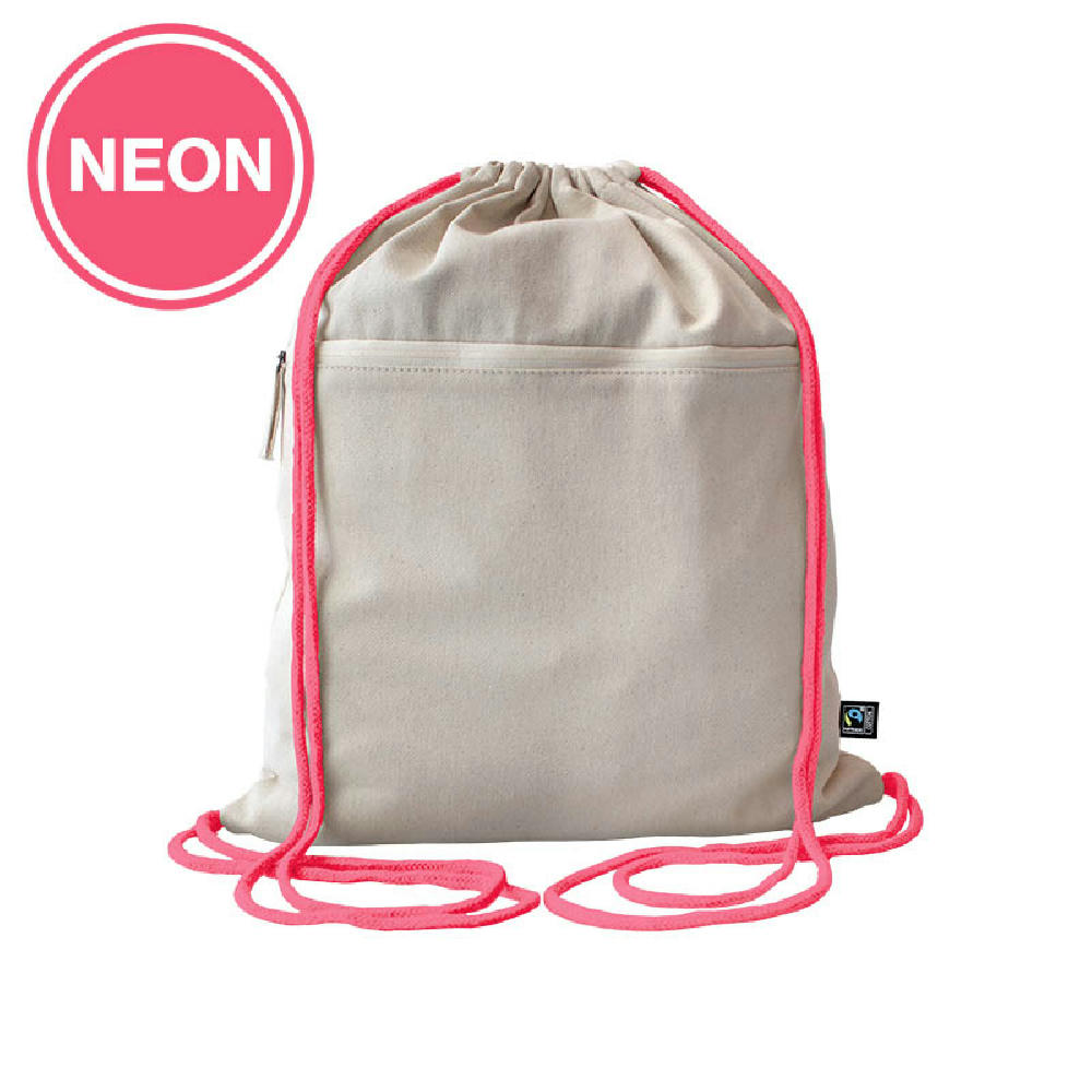 Product image Fairtrade Baumwollrucksack Toni, Kordelfarbe neon pink Werbeartikel