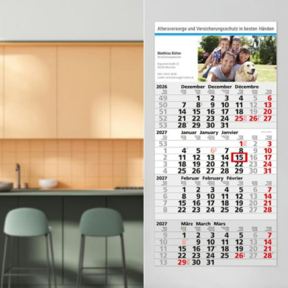 4-Monatskalender Einblatt Mega 4 Post A EXPRESS postoptimiert Werbeartikel