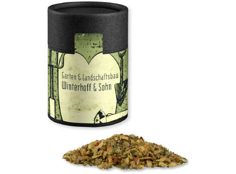 Gewürzmischung Rühreigewürz, ca. 75g, Kraftpapierdose Midi schwarz Werbeartikel