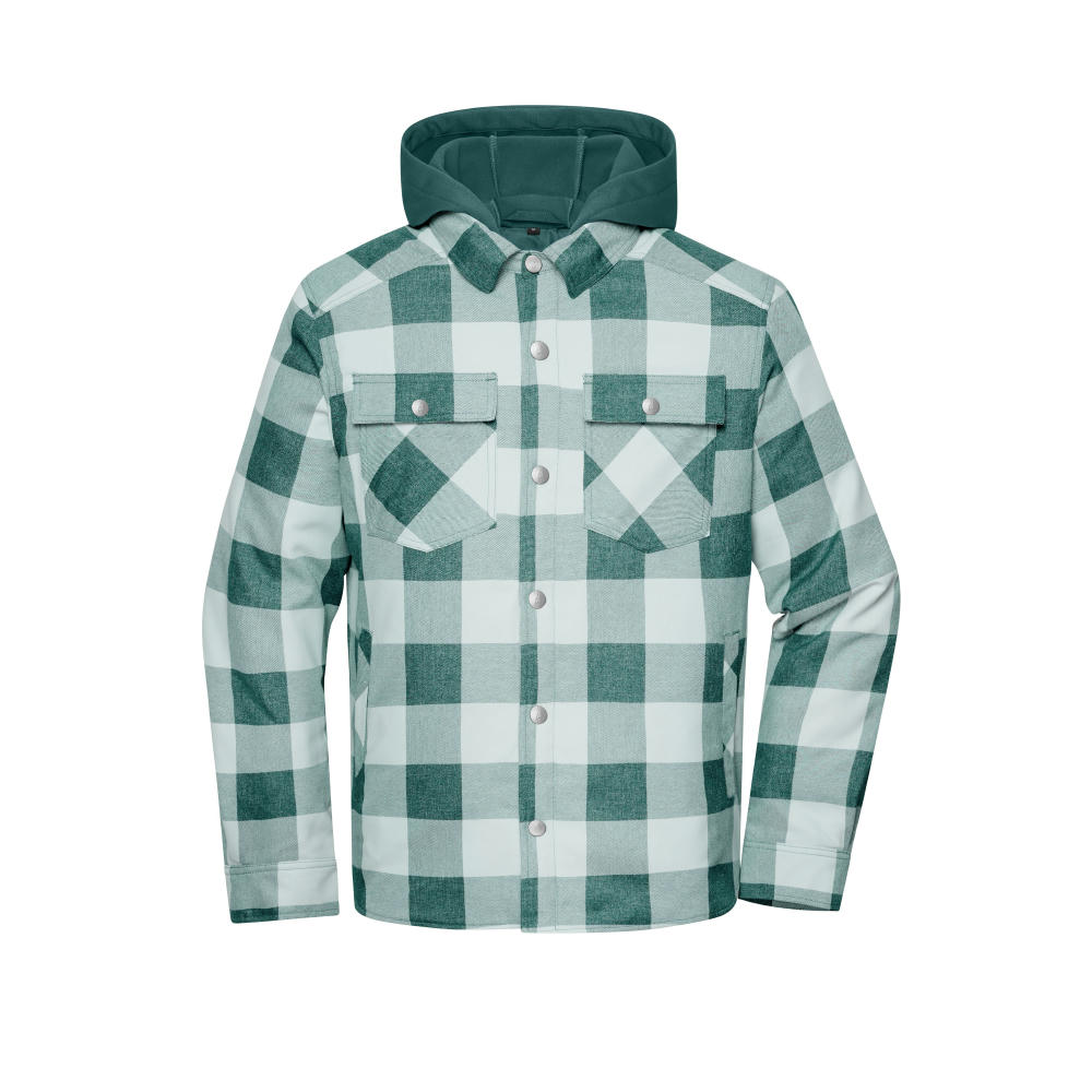 Workwear Check Shirt Jacket - Wattiertes Karohemd mit Kapuze Werbeartikel
