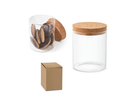 SPICE 700. Behälter (700 mL) aus Borosilikatglas mit Korkdeckel Werbeartikel