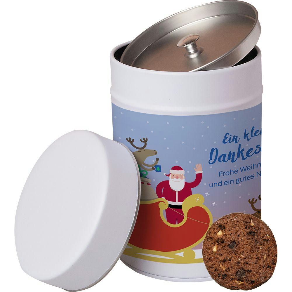 Cookie Schoko-Haselnuss, ca. 100g, Metalldose Maxi Werbeartikel