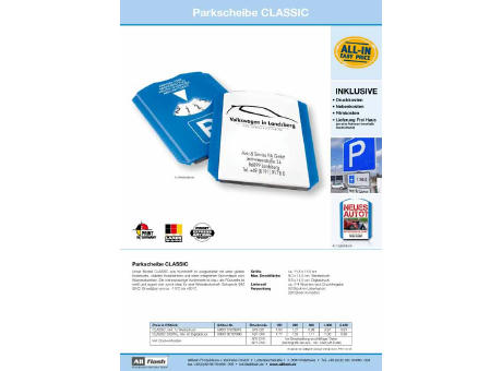 Parkscheibe CLASSIC inkl. 1c Werbedruck Werbeartikel