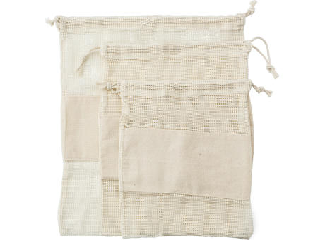 Set aus drei wiederverwendbaren Taschen aus Baumwollgewebe Adele bedrucken
