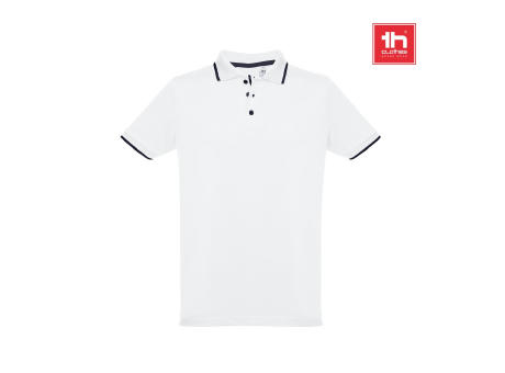 THC ROME WH. Zweifarbiges Baumwoll-Poloshirt für Männer. Weiße Farbe Werbeartikel