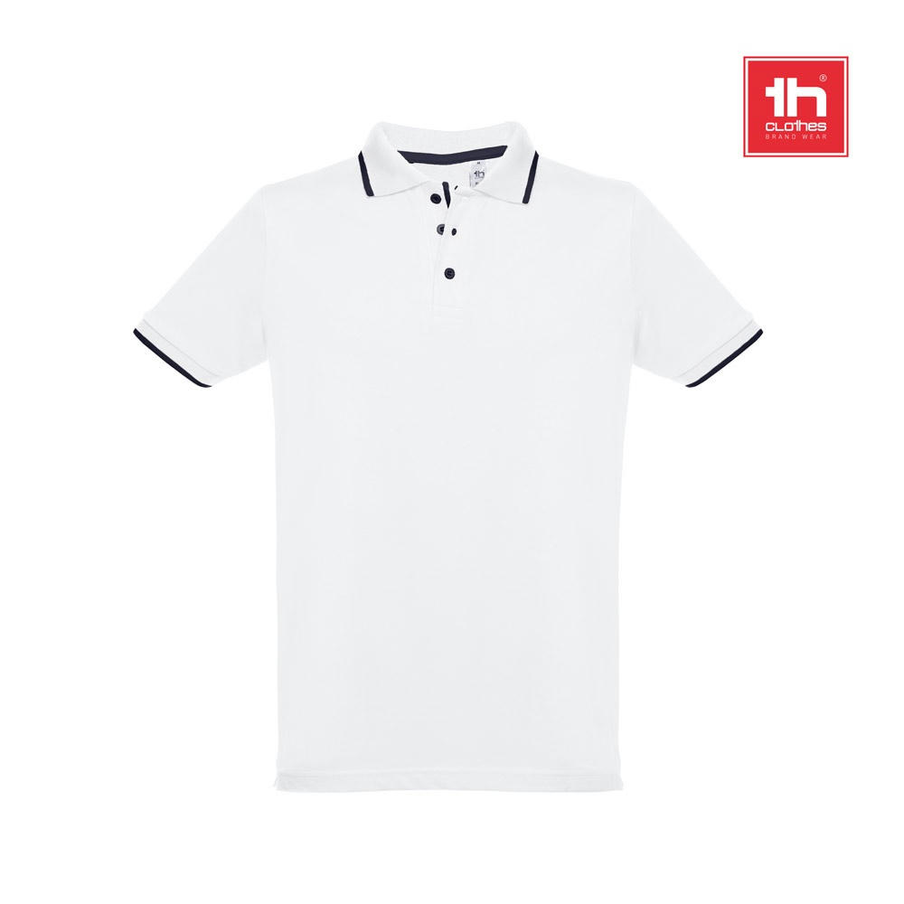 Product image THC ROME WH. Zweifarbiges Baumwoll-Poloshirt für Männer. Weiße Farbe Werbeartikel