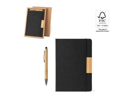 HOMERO. Set bestehend aus einem A5-Hardcover-Notizblock und einem Bambus-Kugelschreiber bedrucken