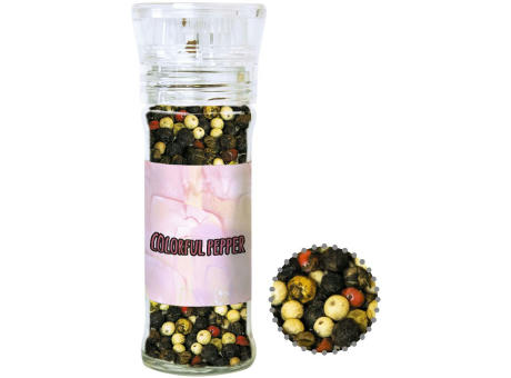 Product image Gewürzmischung bunte Pfefferkörner, ca. 45g, transparente Gewürzmühle Werbeartikel
