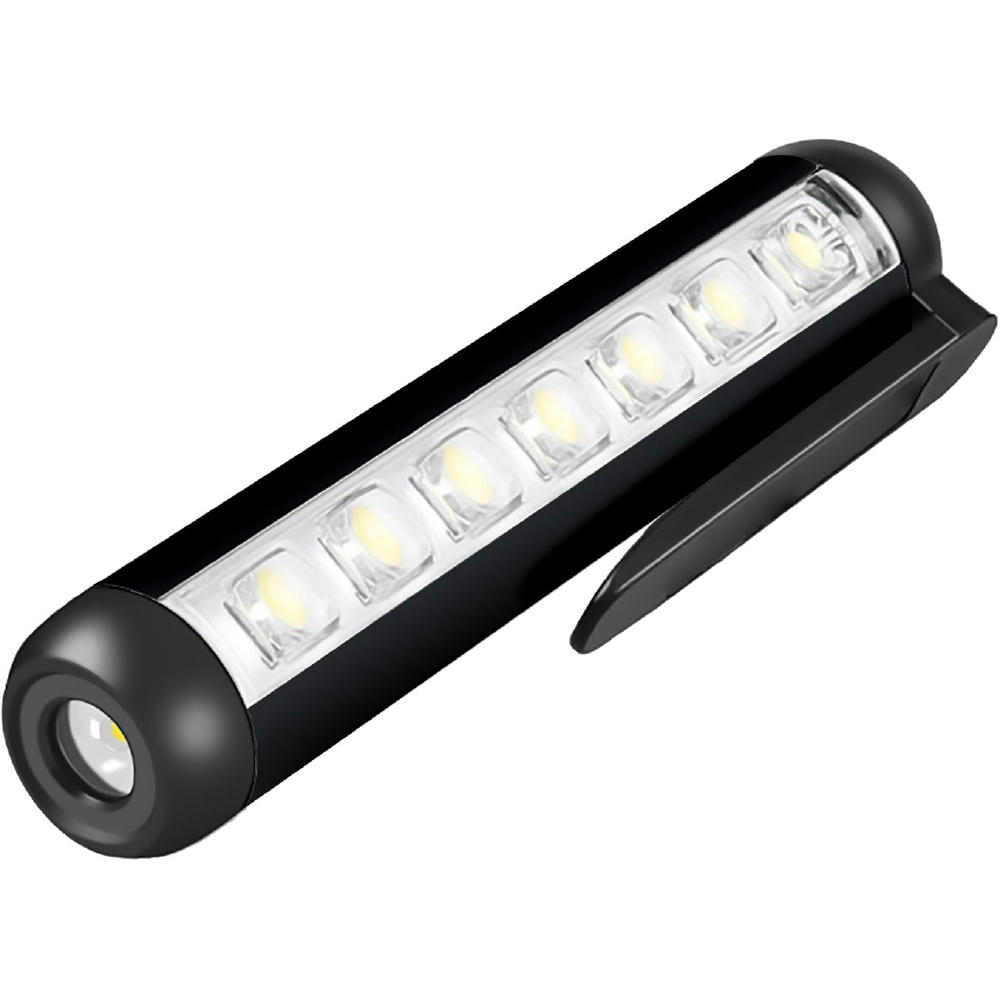 Schwarze Multifunktionsleuchte MULTI mit sieben LEDs, Frontlicht und Clip – Leuchte als Werbeartikel